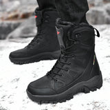 Warm Plush Snow Boots Men's Lace Up Casual High Top Waterproof Winter Anti-Slip Ankle Army Work Mart Lion   