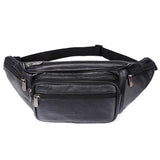 Genuine Leather Waist Bag men's Waist Pack Waist Bag Funny Pack Belt Chain Waist Phone Pouch Bolso Mart Lion 861 Black  