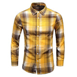 Men's Dress Shirts Long Sleeve Casual Plaid Office Slim Fit Chemise Homme Clothing Vintage Clothes Streetwear Mart Lion 9663-Yellow M 48-53KG 