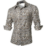 Sportrendy Men's Shirts Dress Casual Leopard Print Stylish Design Shirt Tops Yellow
