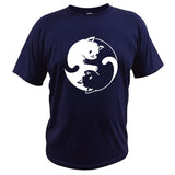 Taichi Cat T-shirt Yinyang Kongfu Cute Graphic Design Short Sleeve Tops Tee Gifts 100% Cotton Mart Lion Navy Blue EU Size S 