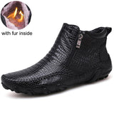 Winter Leather Men's Boots Winter Waterproof Ankle Boots Plush Warm Outdoor Working Snow Shoes Mart Lion 1812 fur black 38 