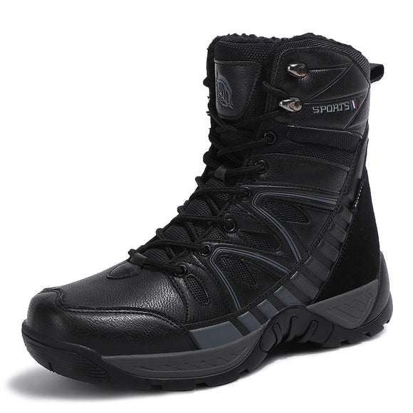 Warm Men's Military Boots Waterproof Leather Combat Plush Winter Snow Outdoor Army Anti-Slip Desert Mart Lion Black 7.5 