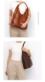 SC Single Handle Over Shoulder Hobo Bag Women Retro Leather Soft Multi Pockets Large Capacity Handbag Vintage Style Snap button Mart Lion   
