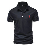 Polo Shirt Men's Solid Casual Cotton Giraffe Slim Fit Embroidery Short Sleeve 10 Colors Mart Lion   