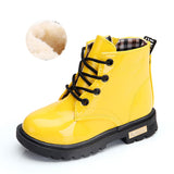Children Shoes Snow Boots for Kids Ankle Boots Girls PU Leather Waterproof Winter Shoes Toddler Boy Sneakers Cotton Shoes Mart Lion 21 Yellow Fur 