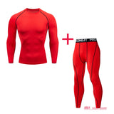 Men's Thermal underwear winter long johns 2 piece Sports suit Compression leggings Quick dry t-shirt long sleeve jogging set Mart Lion Red L 