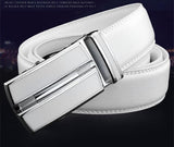 White Men's Leather Belt 130 140 150 160cm Real Cow Genuine Leather Automatic Buckle Cowskin Waist Straps for Jeans Mart Lion   