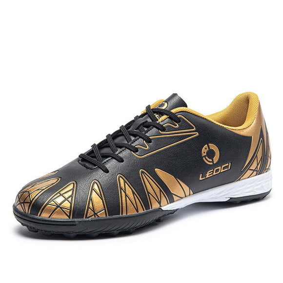 Turf Indoor Soccer Shoes Cleats Men's Black Flat Football Boots Leather Kids Futsal Sneakers Mart Lion black 9207 35 