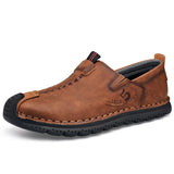 Men's Shoes Split Leather Casual Driving Moccasins Slip On Loafers Flat Mart Lion Brown Slip-On 6.5 