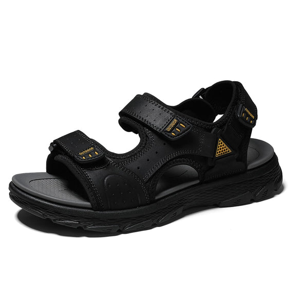Men's Sandals Summer Beach Wading Shoes Genuine Leather Soft Outdoor Roman Mart Lion Black 6.5 