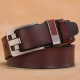 letter Pin Buckle Cow Genuine Leather Men's Belt Vintage Jeans Cowskin Belts Mart Lion Brown A 100cm(waist80-85cm 