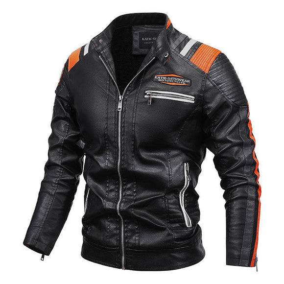 man's Vintage Motorcycle Jacket Biker Leather Male Embroidery Bomber Coat Winter Fleece Pu Overcoat Mart Lion black L China