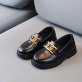 Children Loafers Metal Black Pu Leather Slip-on Kids Flat Shoes Platform Roune Toe Concise Style Boys Girls Mart Lion   