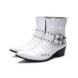 autumn Woman High-heeled Pointed boots Rivet Genuine leather Dress Office Marry Mart Lion White 36 China