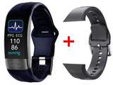 P11 Plus ECG+PPG Smart Bracelet Blood Pressure Heart Rate Monitor Band Fitness Tracker Pedometer Waterproof Sport Smartband Mart Lion Blue Dual Strap  