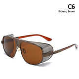 JackJad Cool Shield SteamPunk Style Side Shield Sunglasses Vinatge Brand Design Oculos De Sol 66337 Mart Lion C6 Brown Brown  