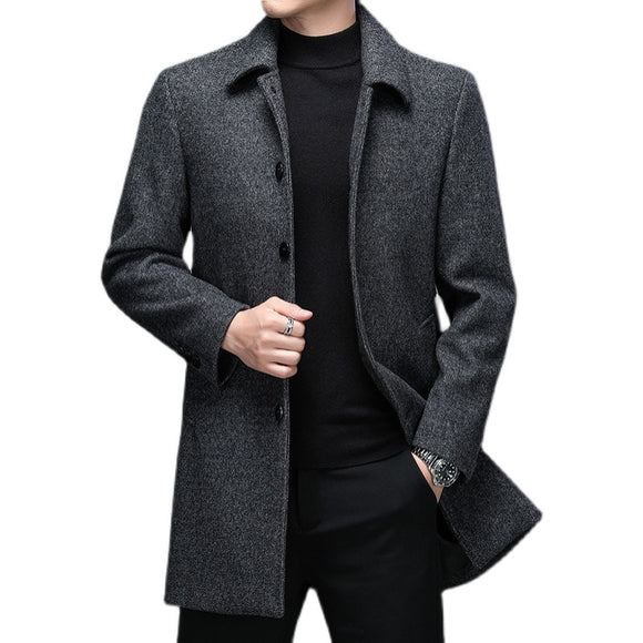 Men's Winter Jackets and Coats Casual Woolen Coats Long Overcoat Turn Down Collar Wool Blends Mart Lion grey M 