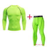 Men's Thermal underwear winter long johns 2 piece Sports suit Compression leggings Quick dry t-shirt long sleeve jogging set Mart Lion Green XL 