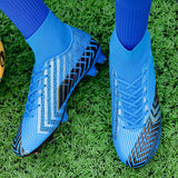 Blue Football Shoes Men's Professional High Sports Breathable Boots Training Mart Lion   