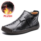 Winter Men's Snow Boots Leather Ankle Warm Plush Boots Autumn Mart Lion Plush Black 6.5 