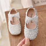 Girl Princess Shoes Children Bow Rhinestone Leather Kids Baby Party Student Flat Mart Lion Silver 21(Insole 13.5CM) 