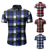 Red Plaid Shirt Men's Summer Brand Classic Short Sleeve Dress Shirt Casual Button Down Office Workwear Chemise Homme Mart Lion   