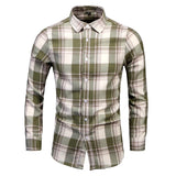 Men's Dress Shirts Long Sleeve Casual Plaid Office Slim Fit Chemise Homme Clothing Vintage Clothes Streetwear Mart Lion 9665-Green M 48-53KG 