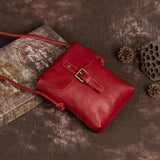 Woman bag cowhide small square bag single shoulder slant cell phone bag Mart Lion Wine red China 
