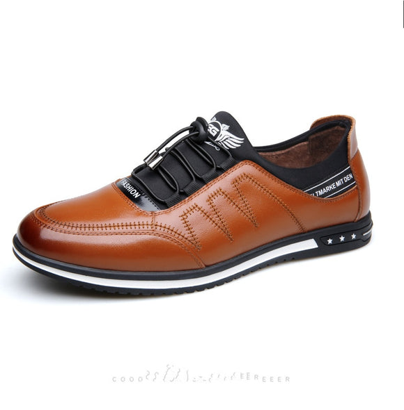 Men's Breathable Casual Shoes Non-Slip Leather Lightweight Flat Walking Sneakers Mart Lion Brown Plus Velvet 6 