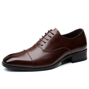 Men's Dress Shoes PU Leather 3.5CM Heel Elegant Suit Formal Oxfords Luxury Brand Mart Lion Auburn 38 