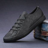 Luxury Low top Men's Vulcanize Shoes Autumn Leather Casual Shoes Korean Breathable Black lace-up Sneaker Mart Lion 9851 black 39 