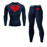 Thermal Underwear Top Winter Men's Clothing Warm T-shirt Pants Leggings Tracksuit Men's 2 Sets Compression Shirt Sweat Jogger Mart Lion Navy 1 L 