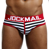 Men's Underwear Briefs Jockstrap Pouch Cuecas Cotton Stripe Panties Thongs Underpants Mart Lion JM309RED L(30-32inches) 