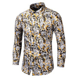 Vintage Yellow Floral Print Men's Shirts Luxury Paisley Slim Fit Long Sleeve Chemise Homme Streetwear Dress