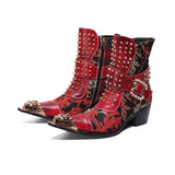 autumn singer model high heel pointed Leather Boots Men shoes rivet Mart Lion Rosy Red 36 
