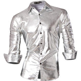 Sportrendy Men's Shirts Dress Casual Leopard Print Stylish Design Shirt Tops Yellow Mart Lion JZS002-Silver M 