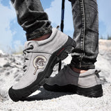 Hiking Shoes For Men's Gray Genuine Leather Outdoor Sneakers Protect Toe Mountain Climbing Trekking Mart Lion   