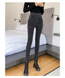 High Waist Women Solid Jeans 3 Buttons Female Pant Slim Elastic Mom Stretch Blue Grey Skinny Pencil Pant Mart Lion   