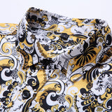 Vintage Yellow Floral Print Men's Shirts Luxury Paisley Slim Fit Long Sleeve Chemise Homme Streetwear Dress