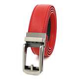 3.1cm Width Thin Designer Men's Belt Cow Genuine Leather Automatic Buckle Belt for Jeans Black White Blue Yellow Red Brown Mart Lion Red 100cm 