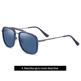 Classic Vintage Square HUCK Style TR90 Polarized Sunglasses With Hood Brand Design Oculos De Sol 3366 Mart Lion C4 Blue Blue  