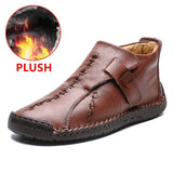 Winter Men's Snow Boots Leather Ankle Warm Plush Boots Autumn Mart Lion Plush Red brown 6.5 