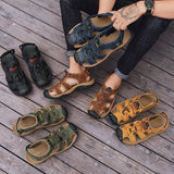  Outdoor Men's Sandals Leather Summer Beach Roman Trekking Flip Flops Non Slip Flat Hiking Mart Lion - Mart Lion