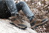 Genuine Leather Hiking Boots Men's Winter Outdoor Warm Fur Non Slip Sneakers Ankle Boot Rubber Climbing Shoes Classical