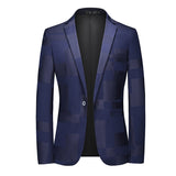 Men's Plaid Printed Blazer Terno Slin Masculino Luxury Blazers Suits Jacket For Wedding Blazer Homme Mart Lion Navy Asian Size M 