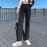  Clothes Mom Straight High Waist Jeans Women Classic Beige Black Korean Denim Pants Brand Pure Color Cowboy Trousers Mart Lion - Mart Lion