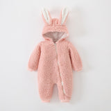 Autumn Winter Newborns Baby Girls Boys Romper Oblique Zipper Polar Fleece Thicken Jumpsuit Overalls Clothes 0-1 Year Mart Lion Pink China 3M(0-3month)