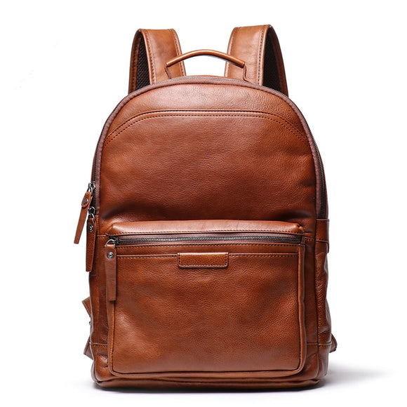 Vintage Leather Backpack men's travel bag large capacity leather 15.6 inch computer bag backpack Mart Lion Chocolate China 
