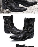 autumn Woman High-heeled Pointed boots Rivet Genuine leather Dress Office Marry Mart Lion   
